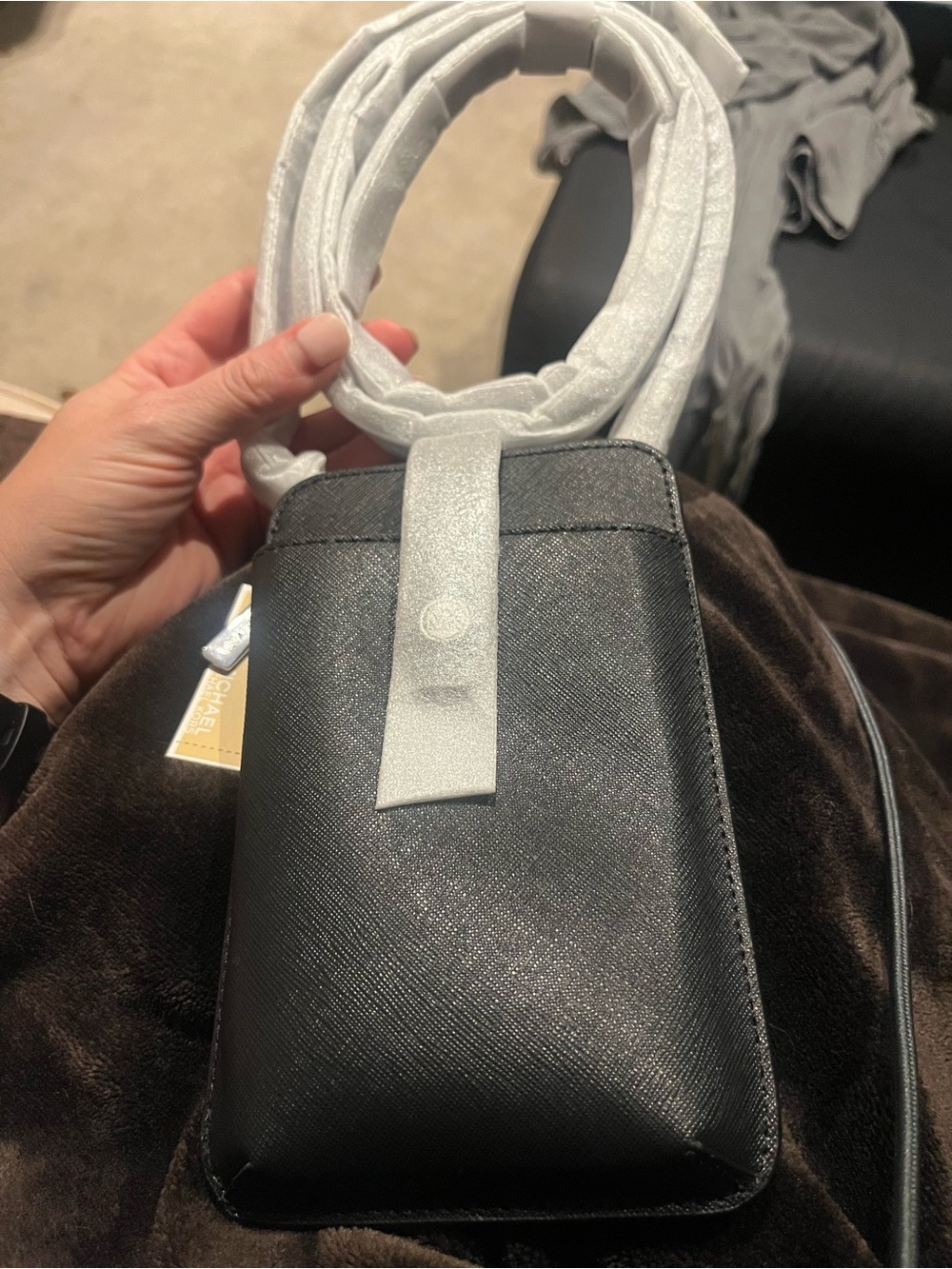 Michael Kors Black Saffiano Crossbody Phone Pouch